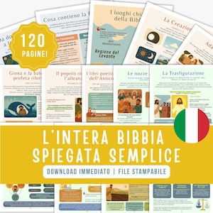 May include: A collection of illustrated Bible study pages. The pages feature colorful graphics and text in Italian. The title "L'INTERA BIBBIA SPIEGATA SEMPLICE" is displayed prominently. A badge indicates 120 pages.