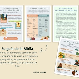 May include: A collection of educational Bible study guides. The guides include titles such as "Where do I start reading the Bible?" and "The books of the Bible." The guides are illustrated with colorful graphics and text.