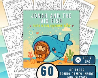 Jonah and the Big Fish Coloring Book | Kawaii Bible Story (PDF + JPG)