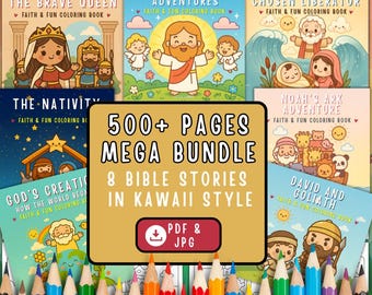 Kawaii Bible Stories Coloring Book Bundle – Christian Homeschool (PDF)