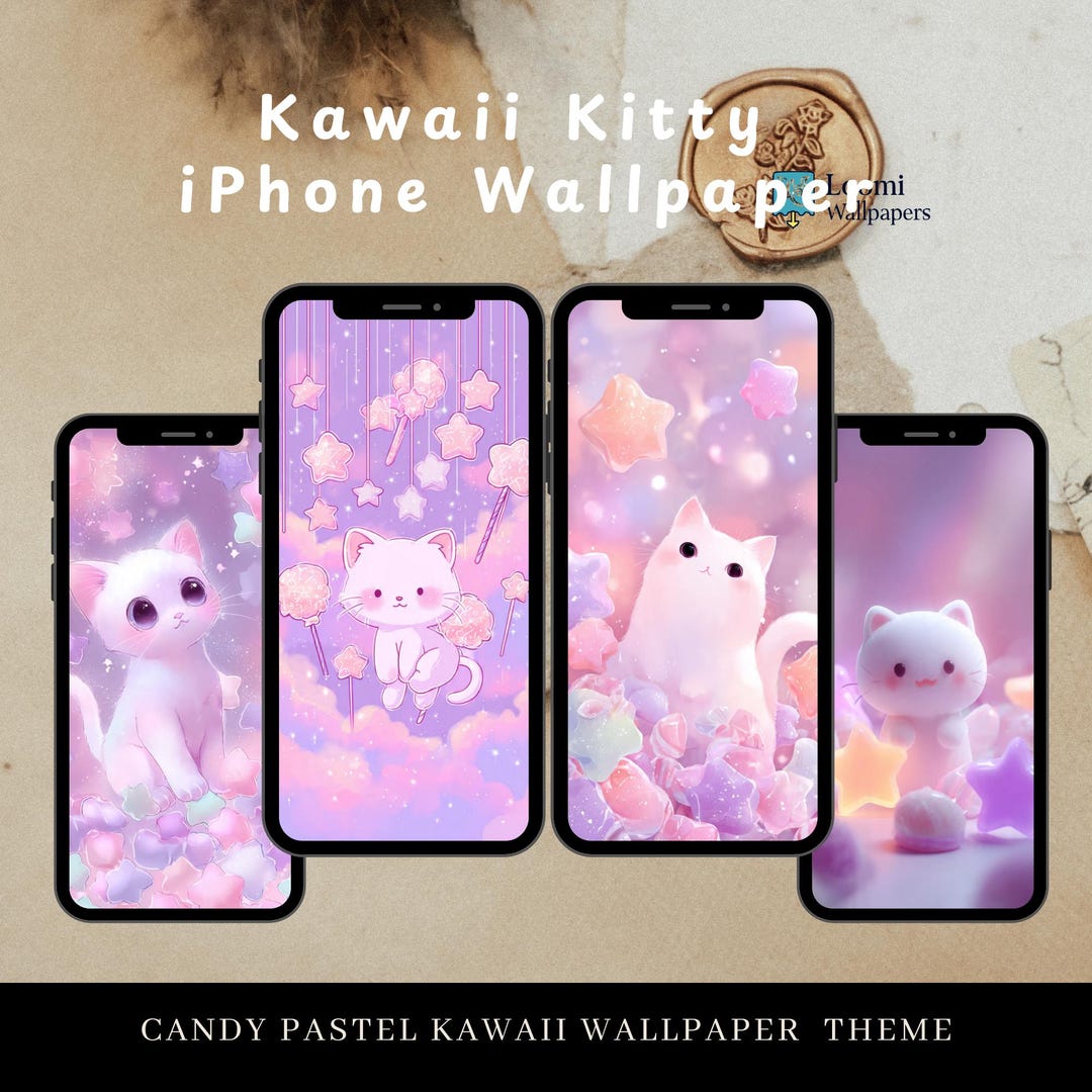 Kawaii Kitty iPhone Wallpaper | Cute Pastel Cat Aesthetic Phone ...