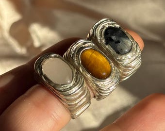 Silver "Dune" ring | Stone maxi ring | Handmade jewel
