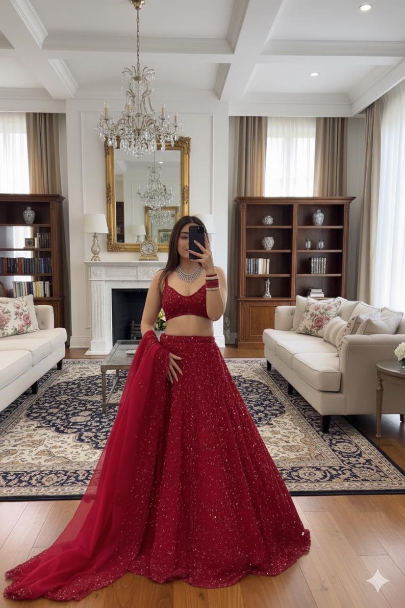 NC Vichitra Silk Lehenga Choli Dupatta Set – Heavy Sequins & Zari Embroidery main image 0