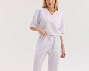 White Scrubs Set | Women's Medical Uniform |Nurse  Dentist Vet Outfit | Beauty Professionals Workwear