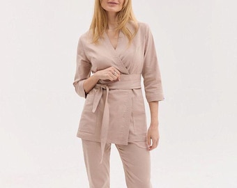 Scrub Set for Women | Classic Medical Uniform | Elegant Nurse Scrubs Top & Pants | Nursing Outfit | Beauty Professionals Top and Pants