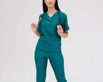 Green Scrub Set for Women “Arizona” | Medical Uniform | Stylish Nurse Outfit | Beauty Workwear | Stretch Clinic Apparel