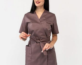Cocoa Scrub Set for Women | Classic Medical Uniform | Elegant Nurse Scrubs Top & Pants | Nursing Outfit | Hospital Workwear