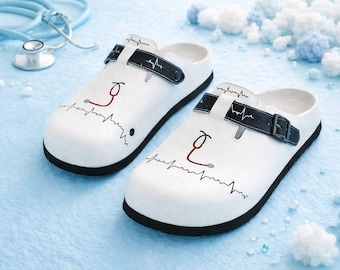 Unisex Orthopedic Medical Clogs Stethoscope, Nurse Slippers with Black Strap, Comfortable Healthcare Work Shoes