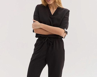 Black Scrubs Set | Women's Medical Uniform |Nurse  Dentist Vet Outfit | Beauty Professionals Workwear