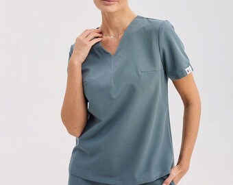 Jade Blue Scrub Set for Women | Classic Medical Uniform | Elegant Nurse Scrubs Top & Pants | Nursing Outfit | Hospital Workwear