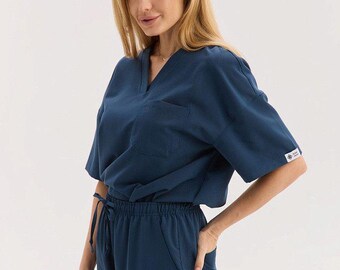 Navy Blue Scrubs Set | Women's Medical Uniform |Nurse Dentist Vet Outfit | Beauty Professionals Workwear