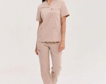 Scrub Set for Women | Classic Medical Uniform | Elegant Nurse Scrubs Top & Pants | Nursing Outfit | Beauty Professionals Top and Pants