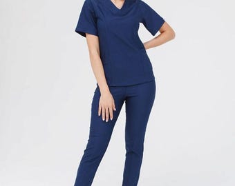 Navy Blue Scrub Set for Women “Arizona” | Medical Uniform | Stylish Nurse Outfit | Beauty Workwear | Stretch Clinic Apparel