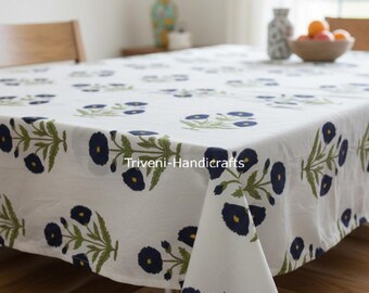 Floral Indian Hand Block Printed Rectangle Tablecloth, Cotton Table Cover, Housewarming Gifts, French Tablecloth, Boho Wedding