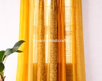 Cortinas transparentes estilo boho, panel de patchwork de seda vintage estilo sari, cortinas coloridas para ventanas, decoración de sala de estar