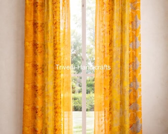 Indische Seidenstoffvorhänge, Vintage Saree Patchwork Vorhänge, Boho Hippie Raumdekor, Handgemachte Bunte Fensterdekorationen
