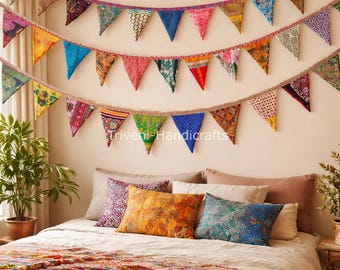 Toran en patchwork de sari fait main : 250 cm Déco de chambre à coucher bohèmes