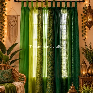 Boho durchsichtige Vorhänge Vintage Seide Sari Patchwork Panel bunte Fenster drapiert Wohnzimmer Dekor