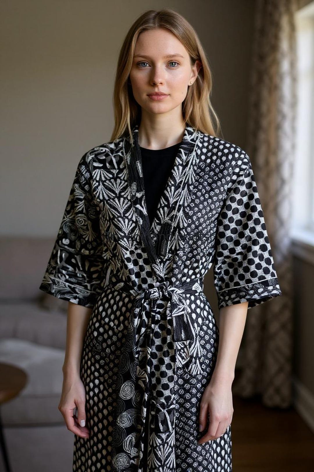 Floral Print Cotton Kimono Robe: Indian Green Sleepwear, Boho Style - Etsy