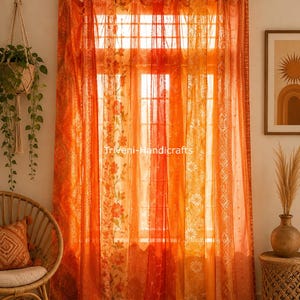 Boho Skira Gardiner Vintage Sidensari Patchwork Panel Färgglada Fönstergardiner Vardagsrumsinredning