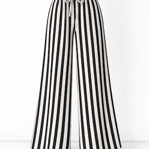 Zwart-wit gestreepte palazzo-broek XL hoge taille katoenen boho-zomerbroek met wijde pijpen
