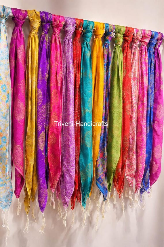 Vintage Recycled Silk Saree Sashes | Multi-Use Head Wrap, Belt & Crafting Ribbon Strips | Upcycled Soft Silk Remnants