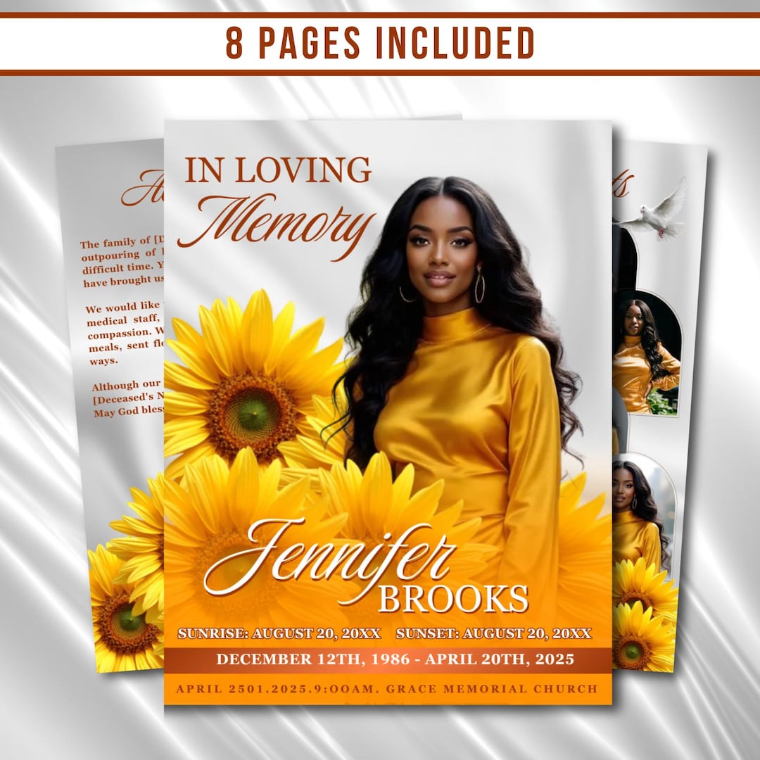 Yellow Roses Funeral Vector Yellow Roses Funeral Program Template: 8-page Memorial (canva PDF) - Etsy