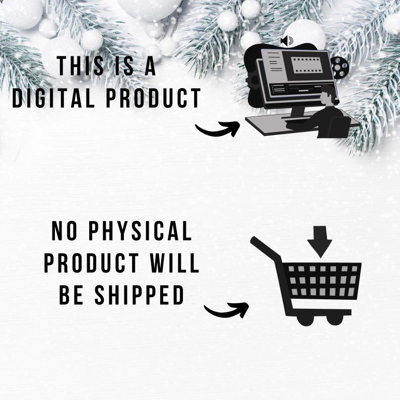 May include: Image with text stating "THIS IS A DIGITAL PRODUCT" and "NO PHYSICAL PRODUCT WILL BE SHIPPED." A computer screen graphic is shown with a person working on it, and a shopping cart graphic with a downward arrow.