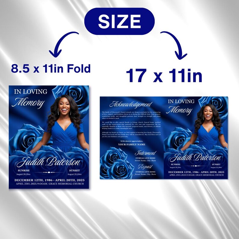 Royal Blue Roses Funeral Program Template: 8-page Memorial (canva PDF ...