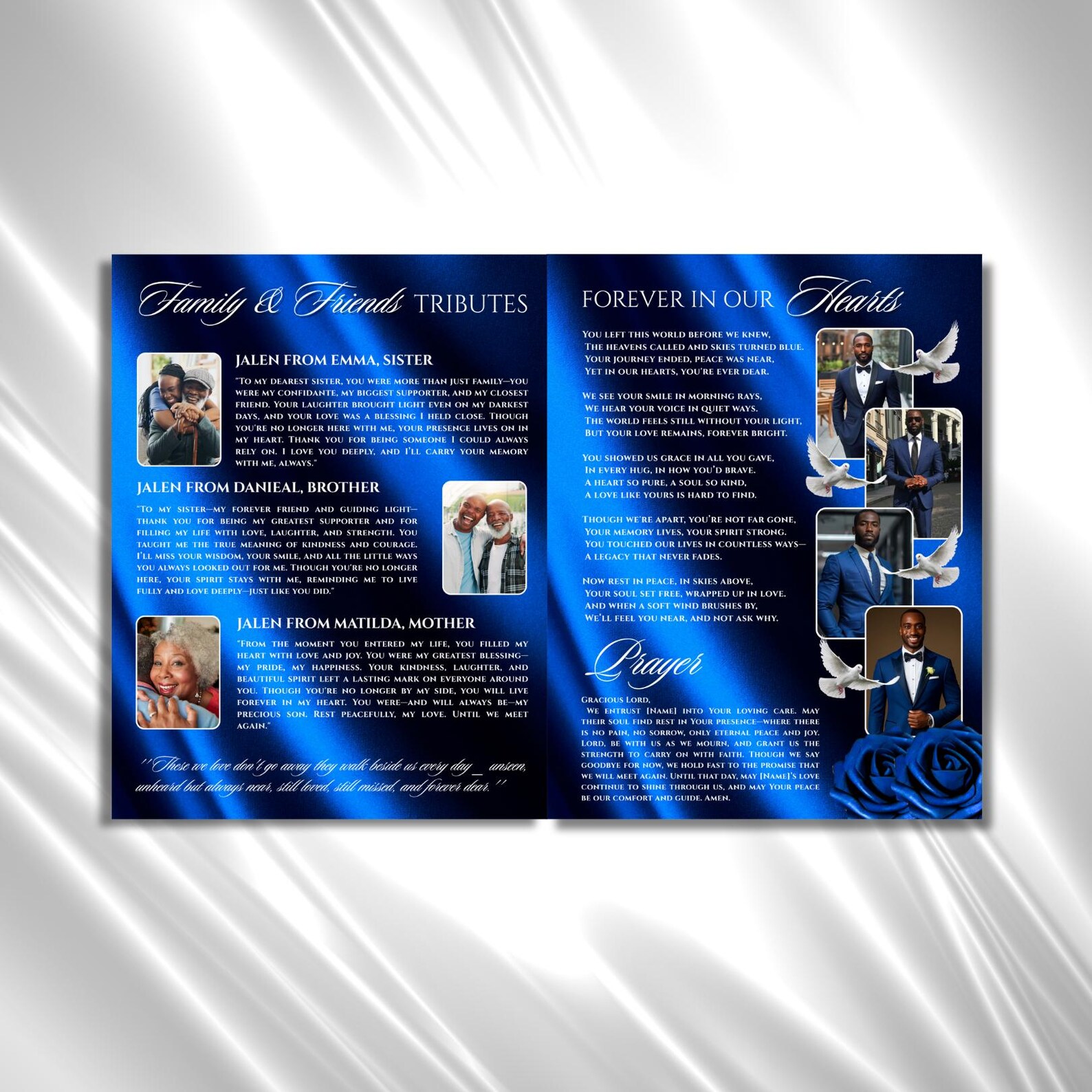 Royal Blue Roses Funeral Program Template: 8-page Memorial (canva PDF ...
