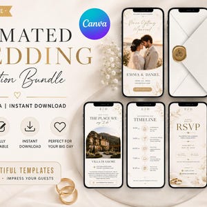 Hochzeitseinladung - weiße Rose Video eInvite (Canva Template)