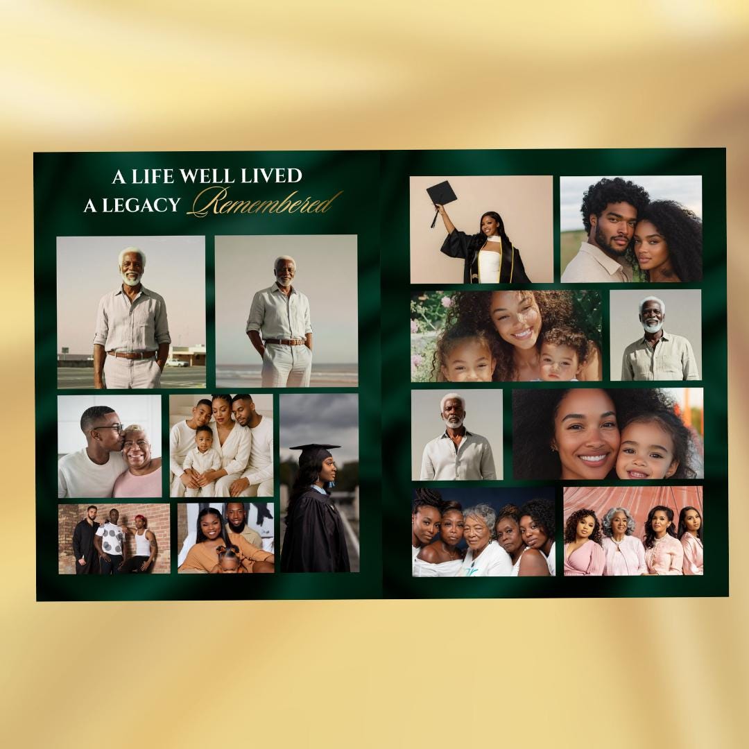 Green & Gold Roses Funeral Program Template: 8-page Memorial (canva PDF ...