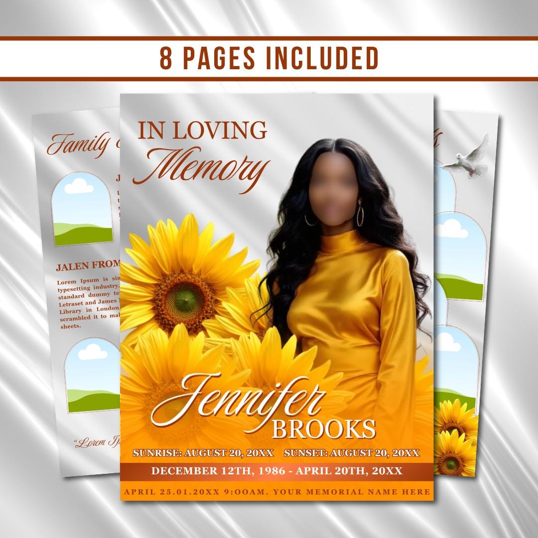 Yellow Roses Funeral Vector Yellow Roses Funeral Program Template: 8-page Memorial (canva PDF) - Etsy