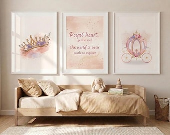Princess Wall Art Set of 3, Girls Room Prints, Fairytale Quote Bedroom Decor