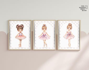 Láminas de bailarina para la habitación de una niña / Impresiones de ballet en acuarela rosa / Decoración para la habitación de una niña / Láminas de bailarina para la habitación del bebé