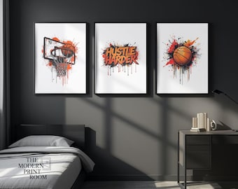 Teen Boy Room Wall Art Set | Trendy Teen Bedroom Decor | Modern Gaming Sports Wall Art | Basketball Theme