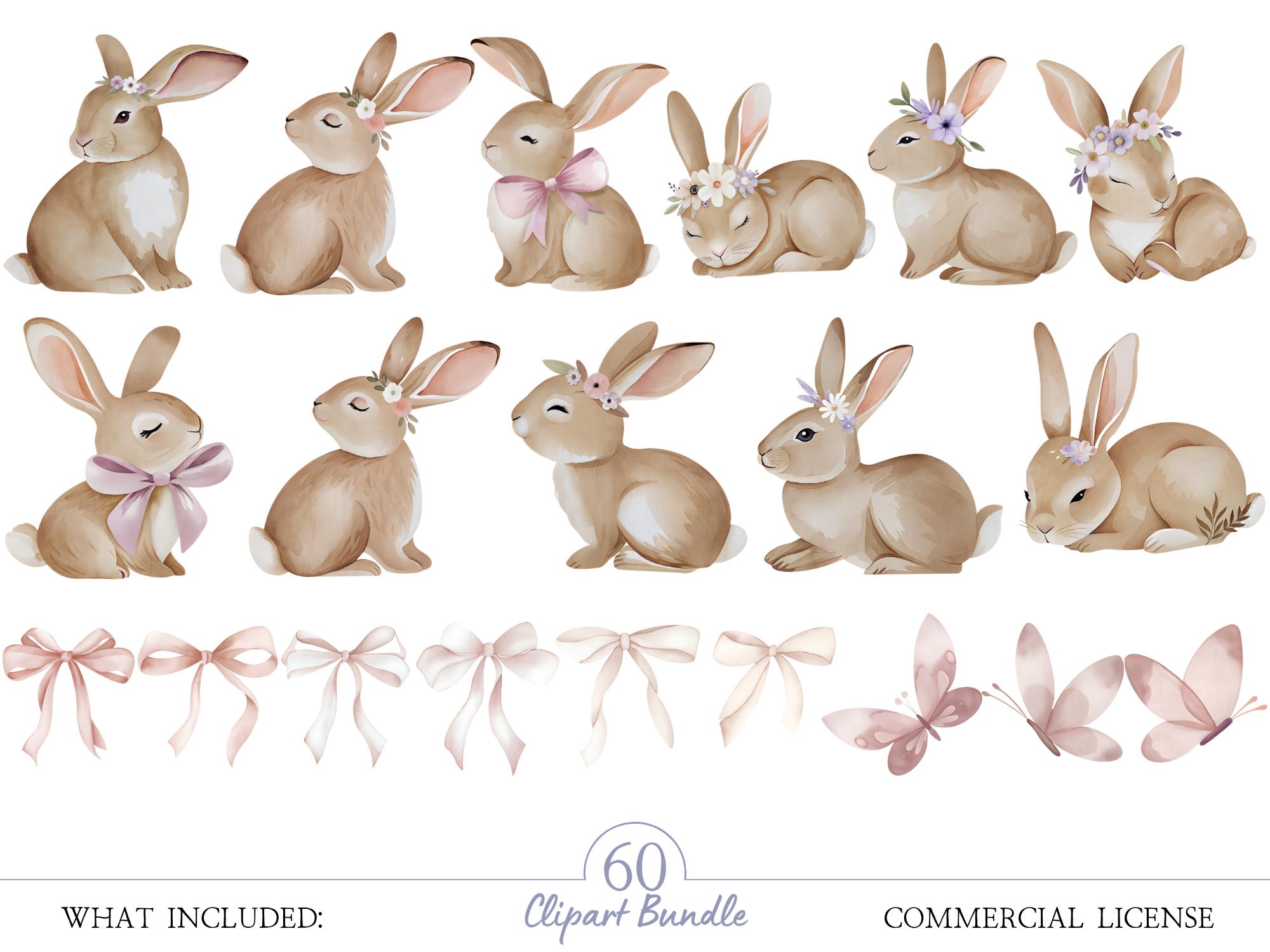 Watercolor Floral Bunny Clipart Bundle – Cute Rabbit in Pink Tutu ...