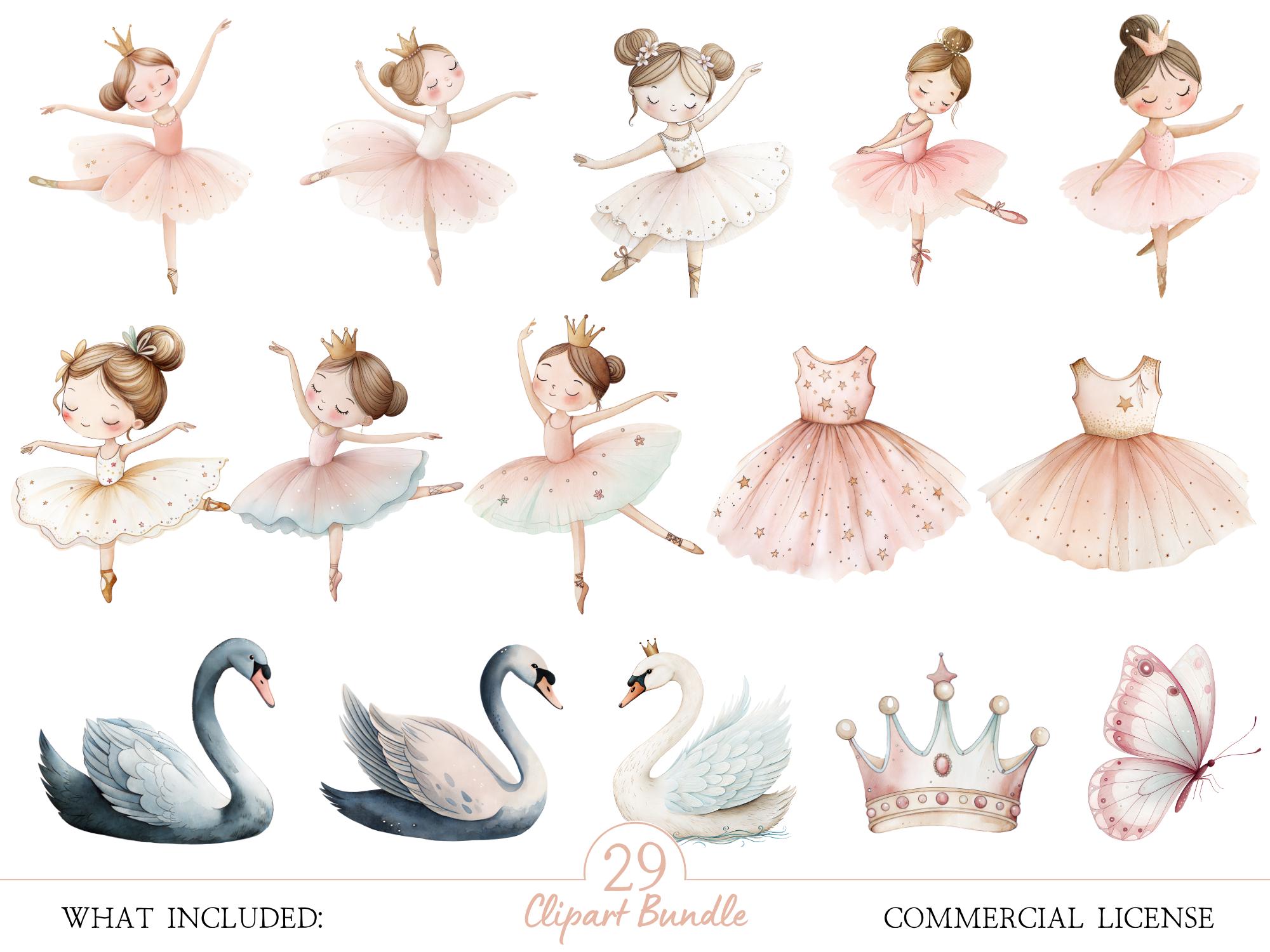 Watercolor Ballerina Clipart Set: Pink Ballet Dancers PNG Illustrations ...