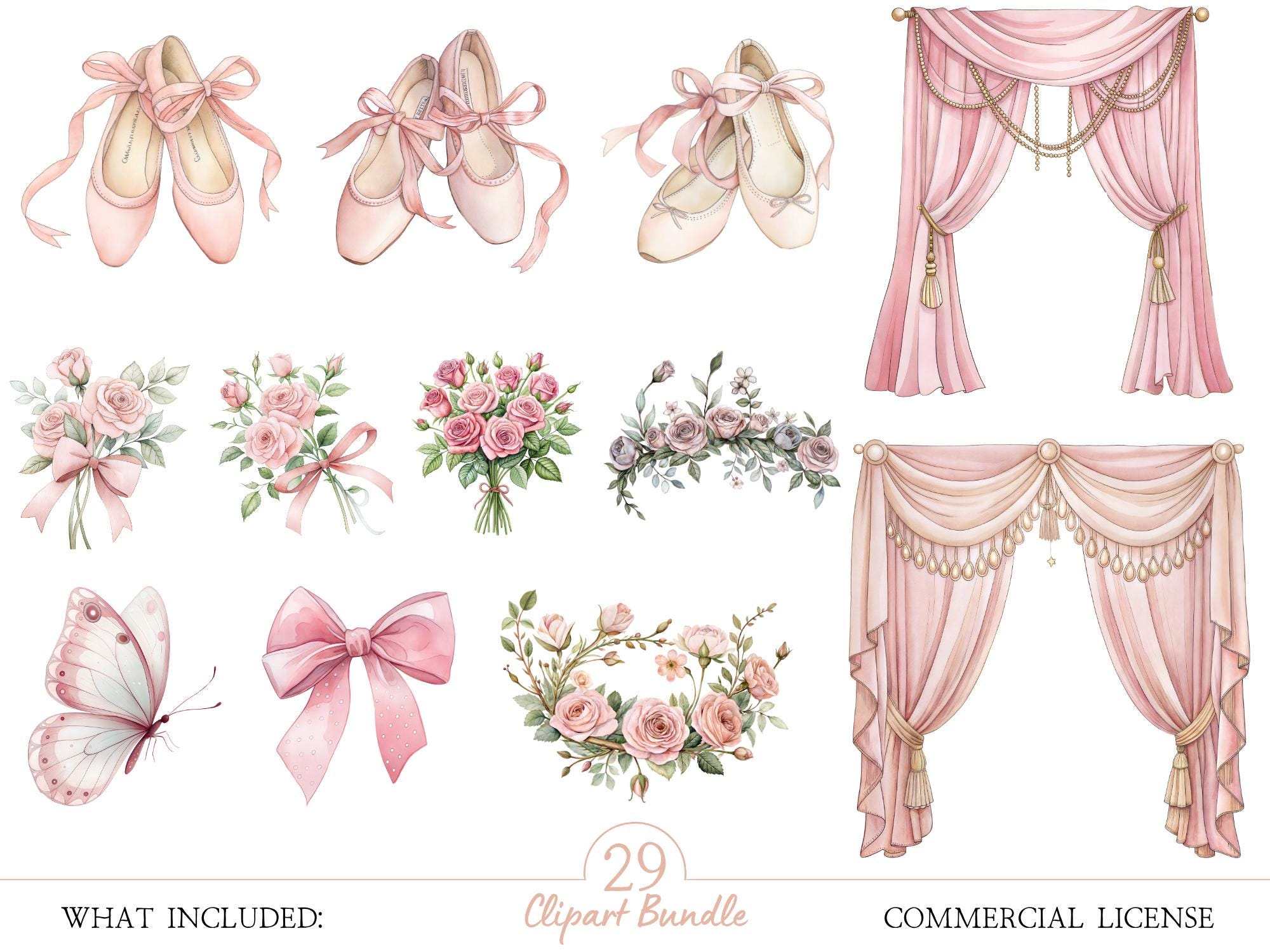 Watercolor Ballerina Clipart Set: Pink Ballet Dancers PNG Illustrations ...