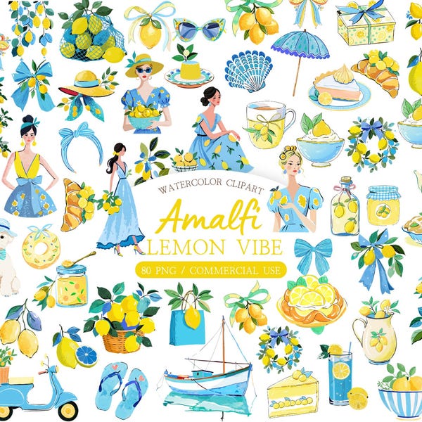 Amalfi Lemon Clipart Set – Mediterranean Summer and La Dolce Vita Illustrations (Commercial Use)