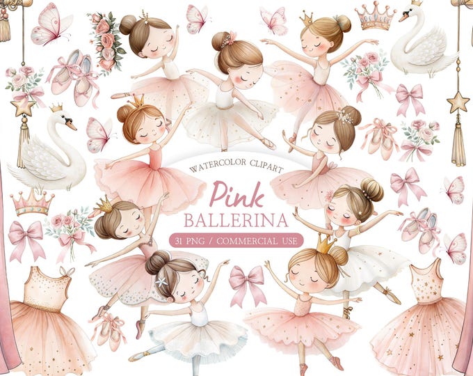 Watercolor Ballerina Clipart Bundle – Swan Lake and Pink Dancer ...