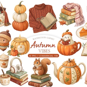 Cute Fall Clipart PNG, Autumn Elements SVG, Pumpkin and Leaves Clipart Bundle, Acorn Graphic, Canva Elements, Digital Craft