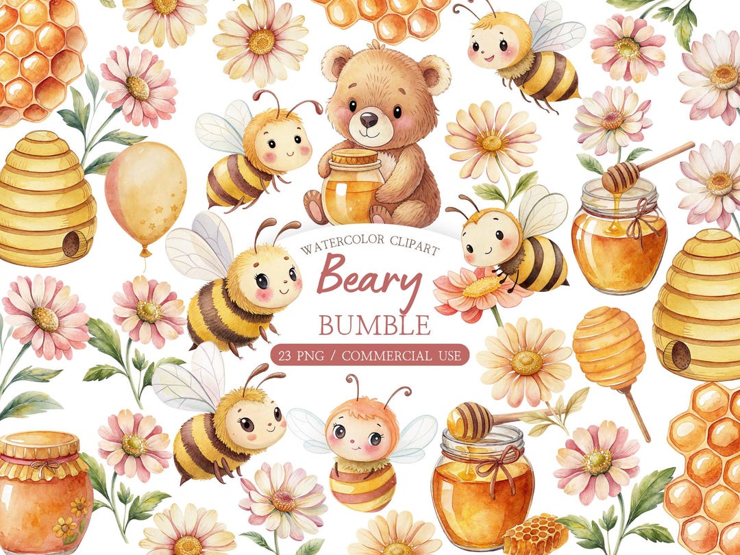 Watercolor Honey Bear Clipart Bundle – Mama to Bee Baby Shower and ...