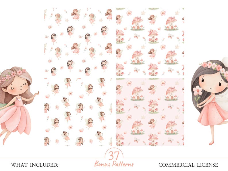 Enchanted Fairy Clipart Bundle: Watercolor Pink Fairy Garden PNG Set ...