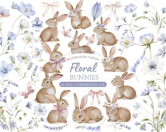 Watercolor Floral Bunny Clipart Bundle – Cute Rabbit in Pink Tutu ...