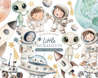 Astronaut Clipart Set: Raketen, Planeten und Weltraum Abenteuer Elemente (PNG Bundle)