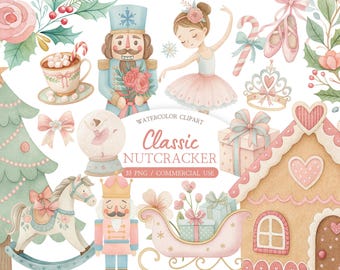 Watercolor Nutcracker Clipart Set: Classic Christmas Ballet PNG Illustrations - Digital Download