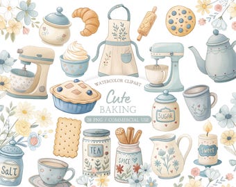 Paquete de imágenes prediseñadas de repostería en acuarela: Adorable conjunto PNG de repostería y postres vintage - Descarga digital