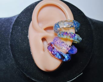 Fermaglio per orecchini in vetro fatto a mano senza fori per le orecchie - anello per orecchini in vetro blu