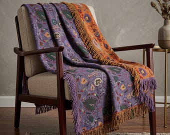 Japanese Throw Blanket Cotton Double Sided Sofa Bed Cover, Purple
